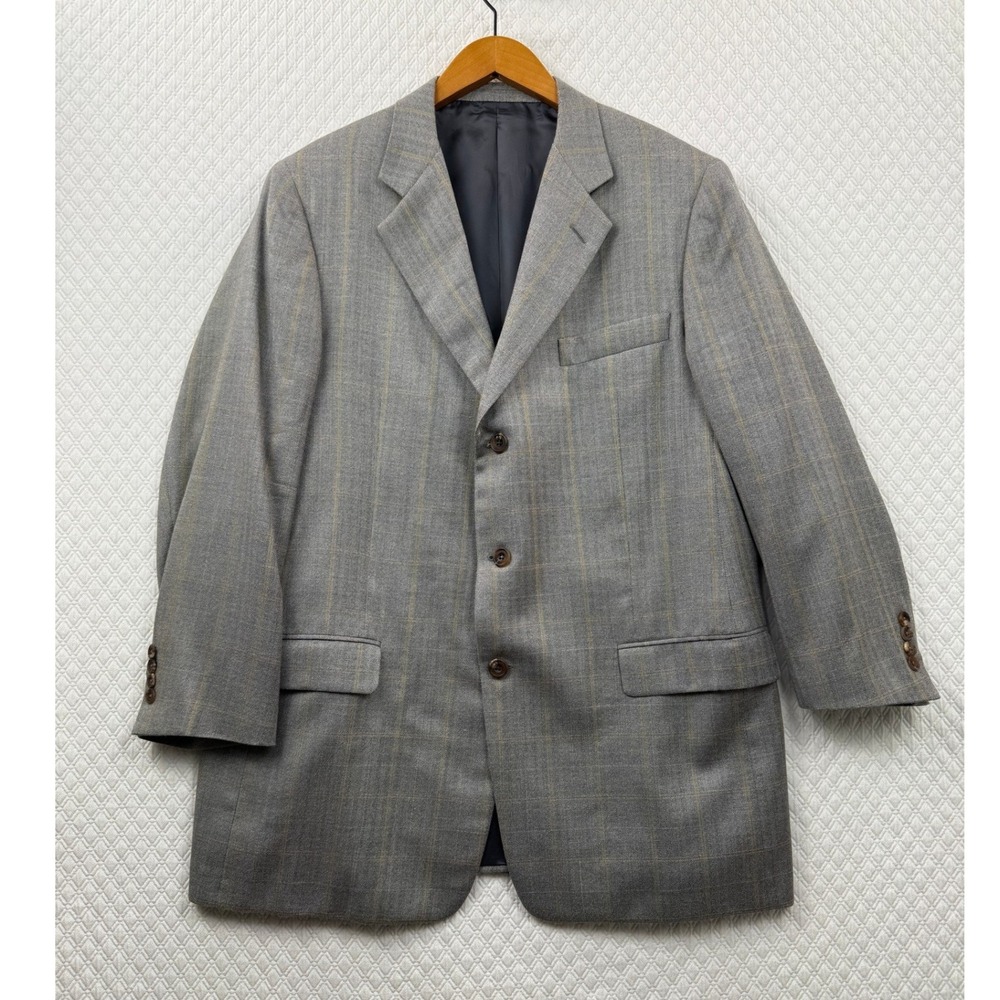 Hickey‎ Freeman Canterbury Blazer 43R Grey Silk Wool Herringbone Windowpane USA